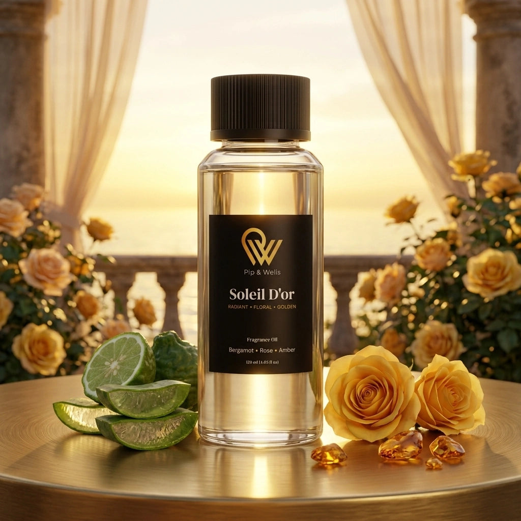 Olio profumato Soleil D'or di Pip & Wells con lime e rose gialle